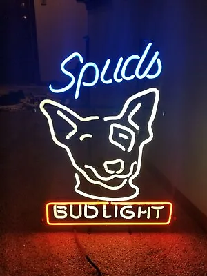 Spuds Bud Light Neon Sign Man Cave Nightlight Store Open Wall Hanging 19 X15  • $135