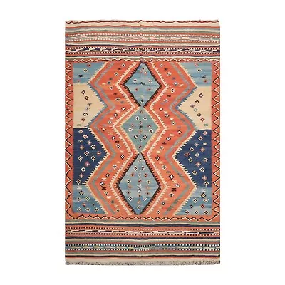 Vintage Southwestern Turkish Kilim Hand Woven Wool Area Rug Peach 6'6  X 10'4  • $700