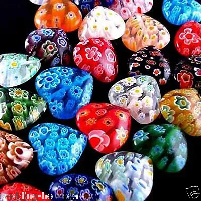 100Pcs Beauty Multicolor Heart Millefiori Shining Glass Craft Beads 8mm • $4.76