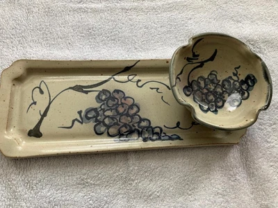 $0.99 • Buy Chip And Dip Bowl And Tray Pottery; Bowl 5 1/4  Wide, Tray 12 11/16  Long