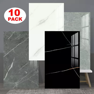 10X PVC Marble Tiles Wall Sticker Self-Adhesive Stick On Kitchen Bathroom Decor • £13.39