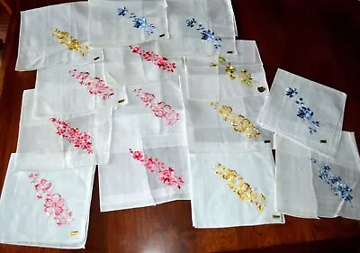 Vintage Box Lot Of 14 Hankies Hankys Embroidered New With Tags Lovely Pastels • $19.99