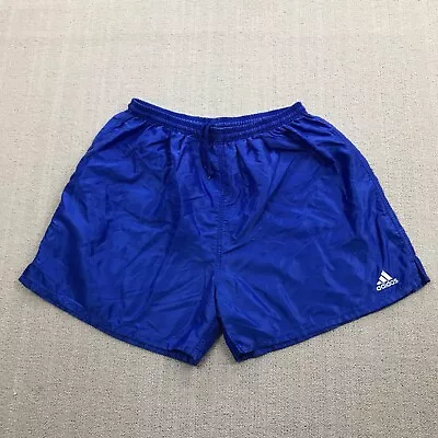 Vintage Adidas Shorts Mens Extra Large Blue Nylon Silky Shiny Satin Sprinter Y2K • $35