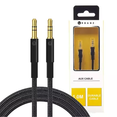 1m Aux Cable Braided Cord 3.5mm Headphone Jack Audio Black/gold Plated By Urbanz • £2.75