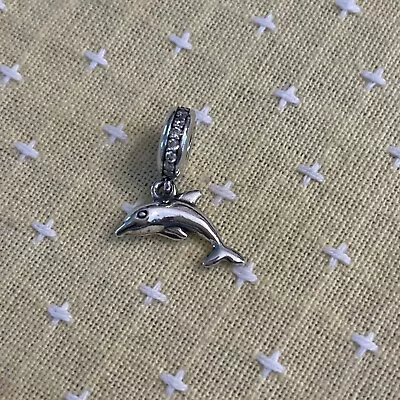 Pandora ALE 925 Sterling Silver Dolphin Dangle Cubic Zirconia Charm • £24.28