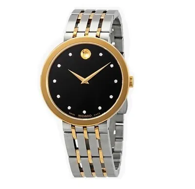 Movado $1495 Men's Diamonds Esperanza Two-tone Black Dial Swiss Watch 0607191 • $606.32