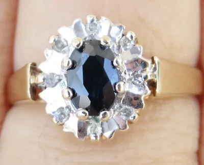 $150 • Buy Genuine Diamond & Sapphire Ring In 9K Yellow Gold