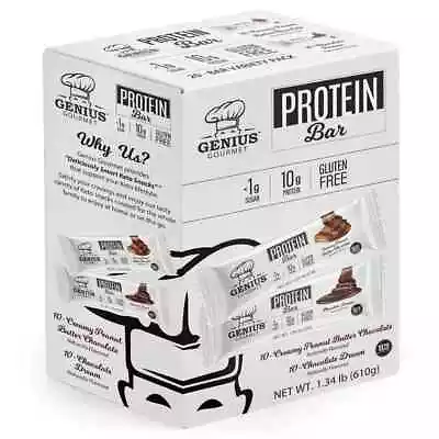 Genius Gourmet Protein Bar 20 Counts - Gluten FREE - 1g Sugar 10g Protein • $33.99