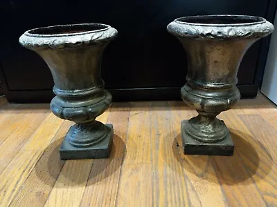 Pair Antique Finish Cast Iron Garden Planters Urns   • $230