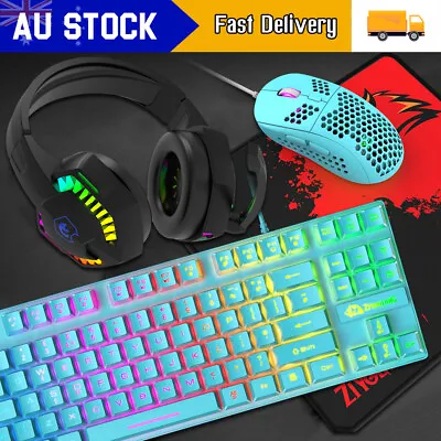 $83.69 • Buy Wired Mechanical Gaming Keyboard Mouse And Headset Set RGB Backlit Honeycom Mice