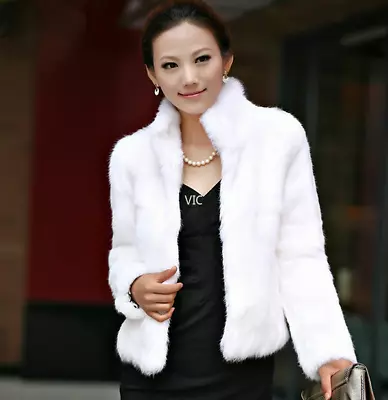 Women's Genuine Rabbit Fur Coat Stand Collar Short Real Fur Jacket Outwear Parka • $63.56