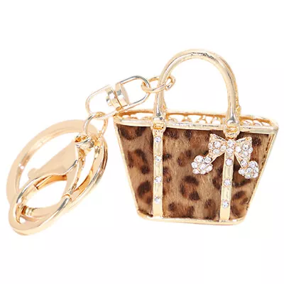 Rhinestone Handbag Keychain Mini Leopard Crystal Keyring Bag Charm Car- • £8.38
