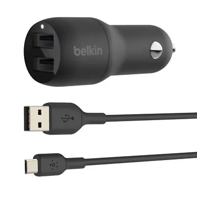 Belkin Dual USB-A Car Charger 24W + USB-A To Micro-USB Cable CCE002bt1MBK • $17.99