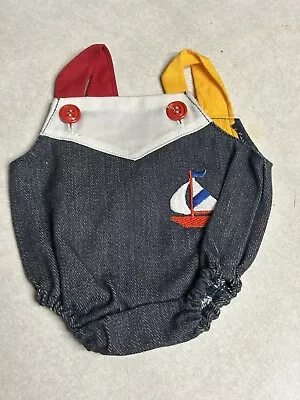 Cabbage Patch Kids Doll Preemie Denim Button Romper Embroidered Sailboat VTG 80s • $12.95