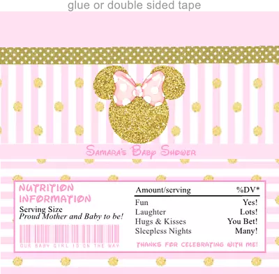 12 Minnie Mouse Baby Shower Birthday Hershey Candy Bar Wrapper Pink Closed Ends • $9.99