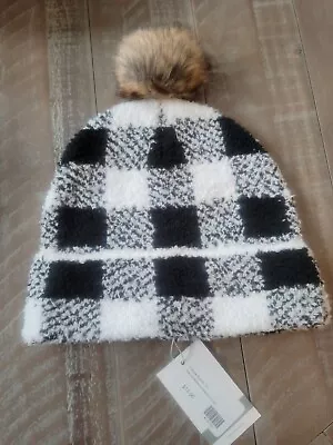 Mud Pie Buffalo Print Chenille Beanie Hat Black White NWT • $8