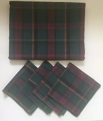 Christmas-Colors Moire Fabric Plaid Tablecloth 90x58 And 4 Napkins  • $25