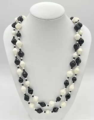 Vintage Checkered Black And White Diamond Bead Necklace Women’s Necklace 54” • $14.24