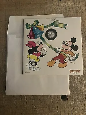 1989 DISNEY MICKEY MOUSE MINNE PLUTO HOLIDAY GREETINGS CARD SILVER COIN Mint NEW • $40