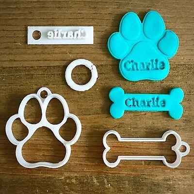 Dog Bone + Paw Cookie Cutter Set | PERSONALISED Small Biscuit Pastry Animal Name • £2.95