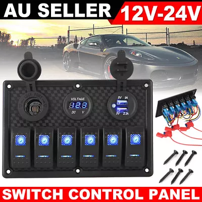 6 Gang 12V Switch Panel LED Dual USB Circuit Breaker For Car Boat Truck Caravan • $45.85