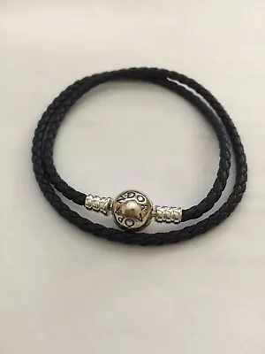 $63 • Buy PANDORA Dark Blue Braided-Double Leather Charm Bracelet 590745CDB New In Seal