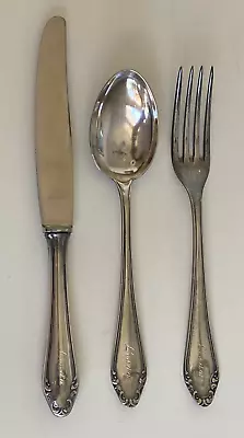 Vintage Knife Fork Spoon S.J.&Co. German Silver Plate  Linda - Free Shipping • $29.06