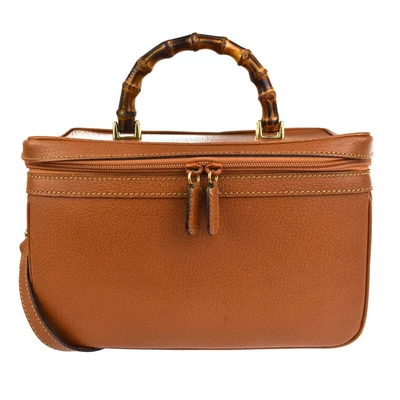 $313.50 • Buy GUCCI 2Way Bamboo Vanity Shoulder Hand Bag Leather Brown Made In Italy 34MU773
