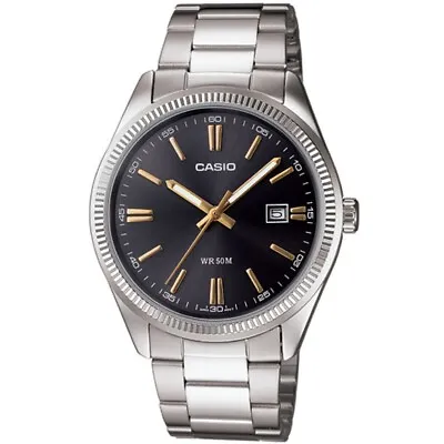 Casio MTP-1302D-1A2 Mens Watch Stainless Steel Band Analog Black Dial MTP1302D • $55.99