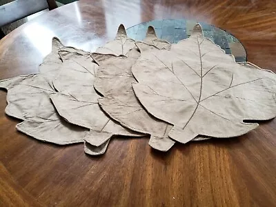  Brown Faux Suede Maple Leaf Placemats Silk Like Backs 17x19  Set Of 4 • $24.99