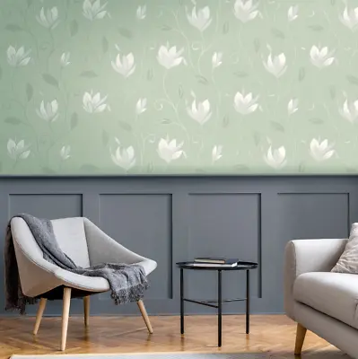 Synergy Floral Green Textured Vinyl Leaf Glitter Wallpaper By Crown M1739 • £16.68