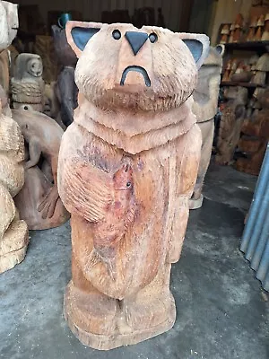 Chainsaw Carving Bear Great Gift Idea Elm Wood Home Garden  Sculpture Art Craft  • £350