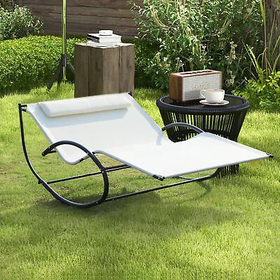 Garden Double Rocker Lounger Hammock W/ Pillow Sun Bed Patio Swing Chair Cream • £95.99