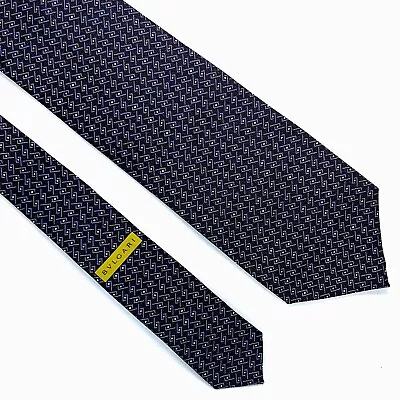 BVLGARI BULGARI Striped Zig Zag Dark Brown Blue SILK TIE 7 FOLD ITALY • $39.99