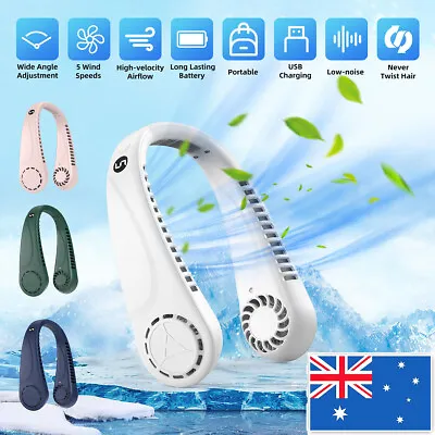 Portable 5 Speed Neck Fan USB Rechargeable Lazy Neckband Bladeless Cooler #T • $16.25