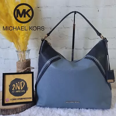 MICHAEL KORS Karson Hobo Shoulder Double Blue Tone Leather • $110