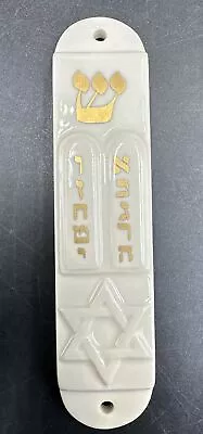 Beautiful LENOX Mezuzah Case Judaic White Ceramic Gold Lettering Star Of David • $22