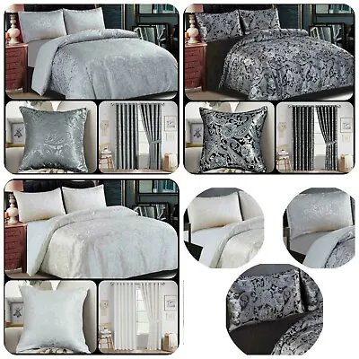 3Pcs Duvet Cover Set Jacquard Quilted Bedding Set Matching Curtains & Cushions  • £28.82