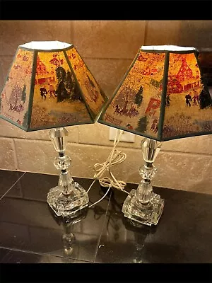 Vintage Pair Crystal Table Lamps With Shades Wired To American Standard • $136