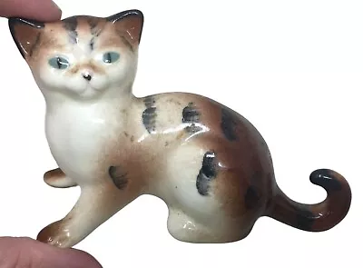 Small Cat Figurine - White Face And Checs With Multi Color Tiger Heat Feet And • £17.37