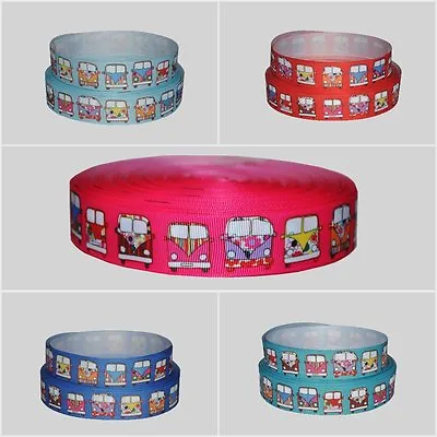 VW Style Camper Van Grosgrain Ribbon 25mm (1 ) Wide   Cake Lanyard Bow Craft • £0.99