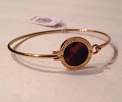 Michael Kors Brilliance Gold Tortoise Disc Hinged Bangle Bracelet $95 • $68.99