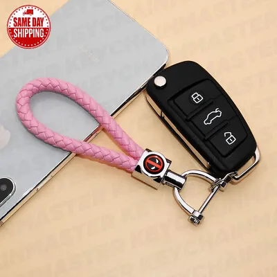 Pink Weave Calf Leather Deadpool Logo Car Home Key Chain Ring Gift Decoration • $12.99