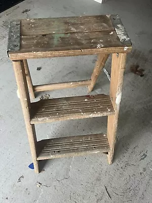 Vintage Wooden 24” Folding  Step Ladder Excellent Condition • $54.99