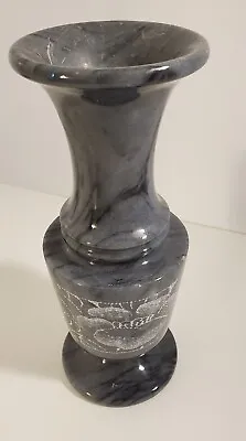 Gray Etched Marble Stone Vase 8  Trees Of Mystery Shrine Of The Redwood Highway • $10