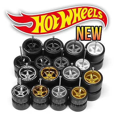 1/64 Scale 5 SPOKE V7 Staggered Real Rider Wheels Rims Tire Set Custom Hot Wheel • $2.99