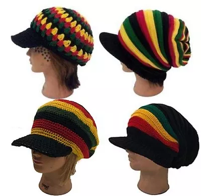 Ladies Men Jamaica Reggae Rasta Style Delux Visor Baggy Beanie Kufi Hat Cap • $13.99