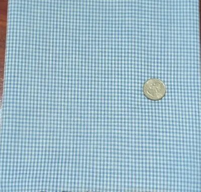 Vintage 70s 80s Mini Blue White Checked Gingham Fabric 1.25 Yards X 44  • $4.95