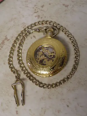 Vintage Majesti 17j Skeleton Pocket Watch 16s Winds Easy Runs Good W/14  Chain • $39.99