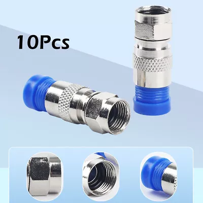 10 Pack  F-Type Compression Connector Male Plug RG6 Quad Shield Coax Cable Blue • $9.59
